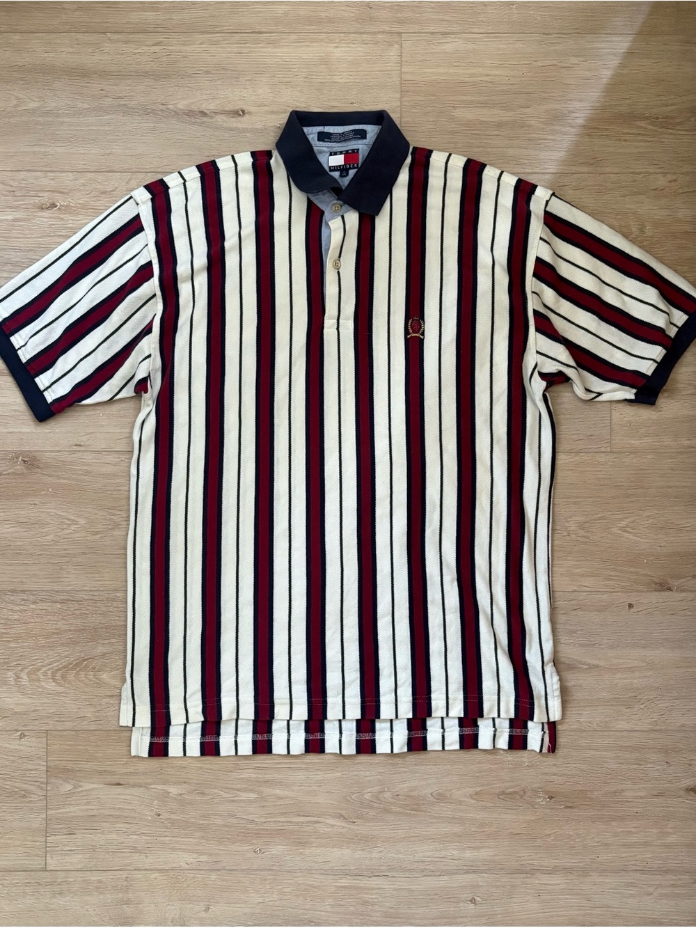 Vintage 90s Tommy Hilfiger Vertical Striped Polo Shirt Size L